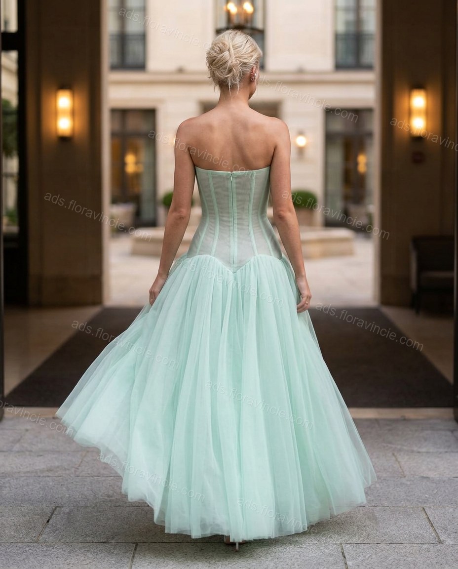Mint Green Maxi Strapless Skirt Set, movement and fit lifestyle view, by ads.floravincie.com