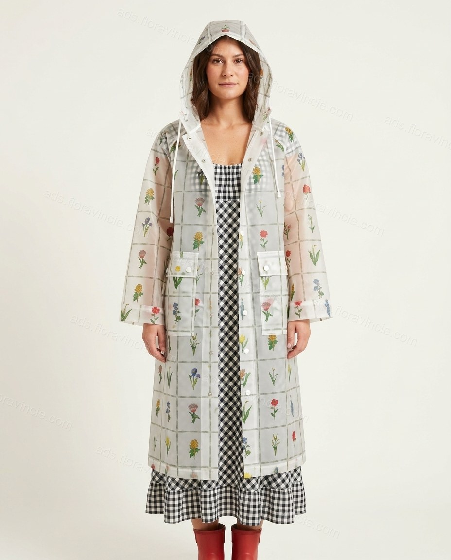 Clear Floral Coat, front studio view, by ads.floravincie.com