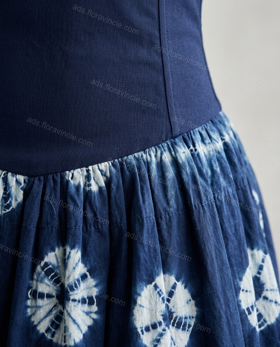 Navy Blue Tie-Dye Maxi Tiered Top & Skirt Set, close-up of tie-dye, by ads.floravincie.com