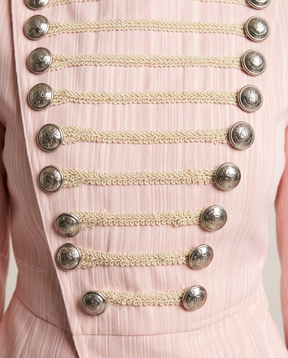 Pink Striped Peplum Lace Jacket & Skirt Set, close-up of striped, by ads.floravincie.com
