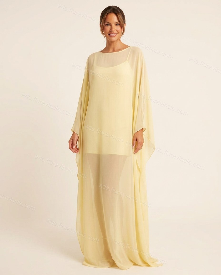 Pale Yellow Cape Chiffon Two-Piece Set, full-length hero view, by ads.floravincie.com