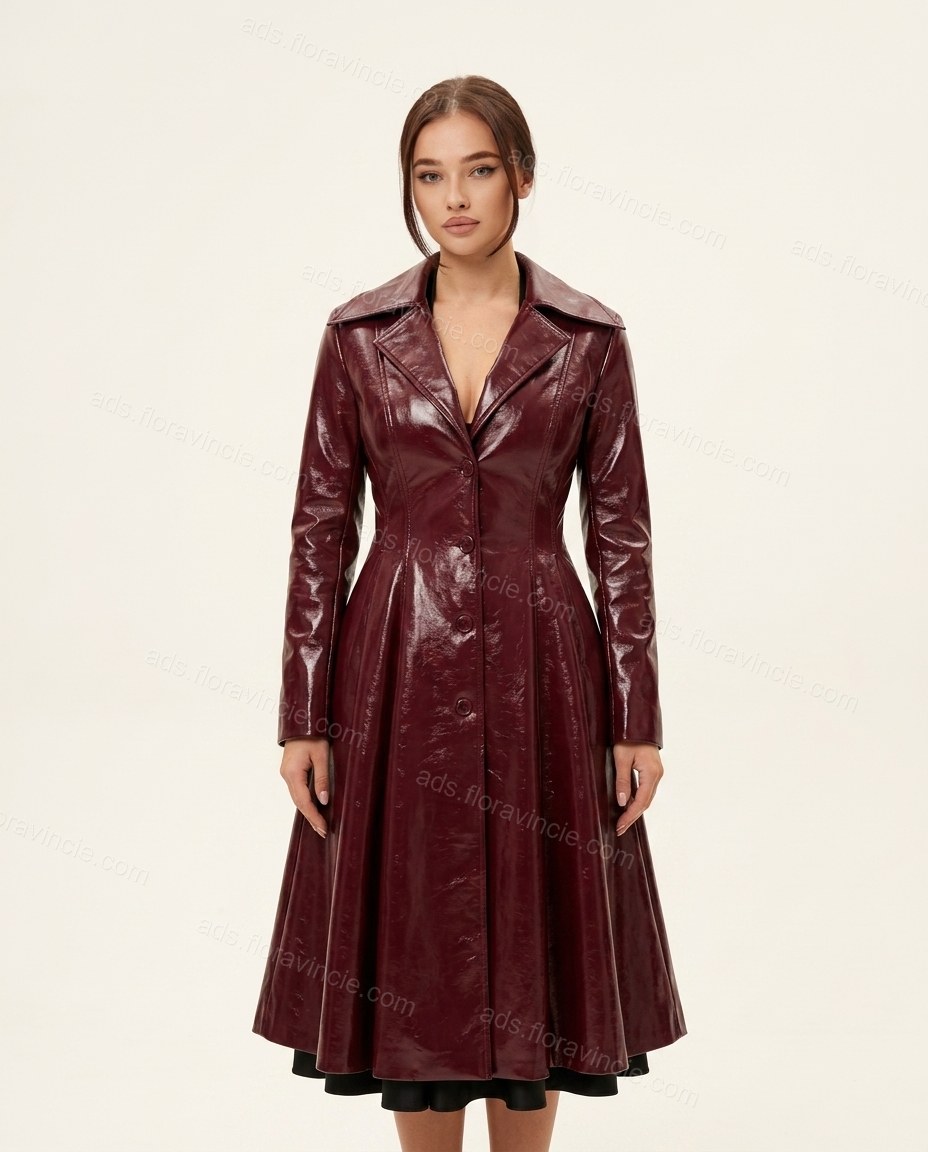 Burgundy Lace Coat, front studio view, by ads.floravincie.com