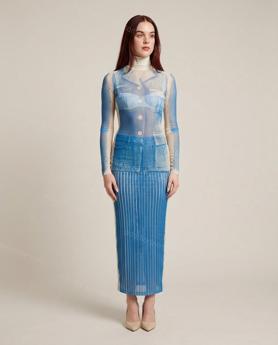 Blue Denim Dress, full-length hero view, by ads.floravincie.com