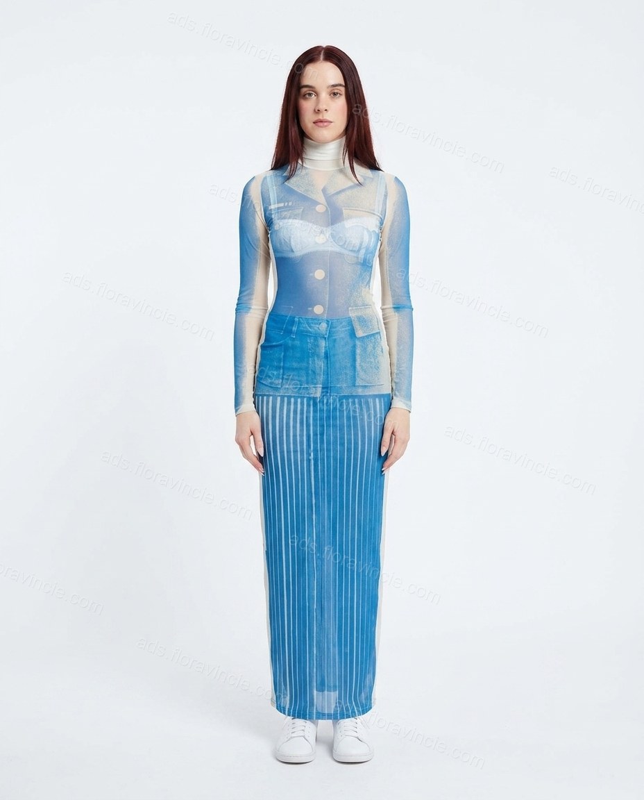 Blue Denim Dress, front studio view, by ads.floravincie.com