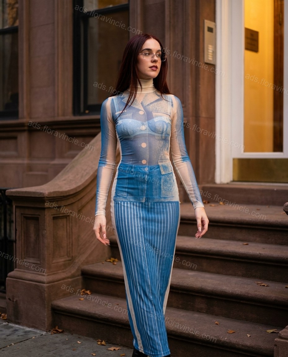 Blue Denim Dress, alternate use-case lifestyle view, by ads.floravincie.com