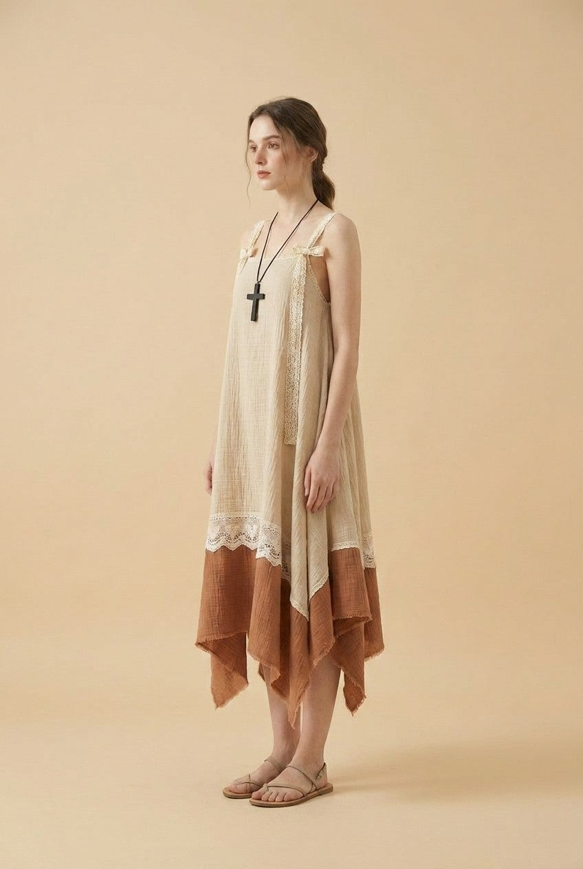 Boho Cotton Gauze Lace Maxi Dress
