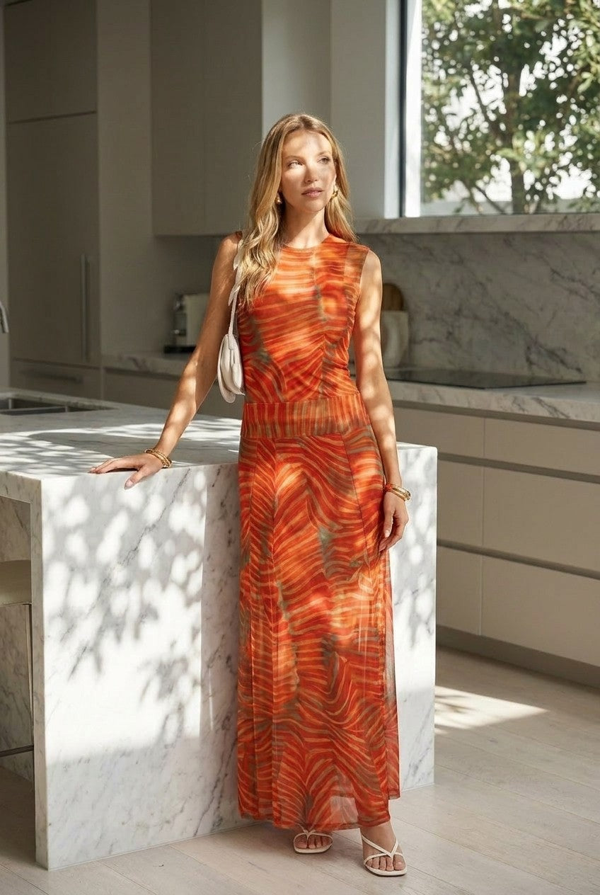 Abstract Printed Mesh Two-Piece Resort Set