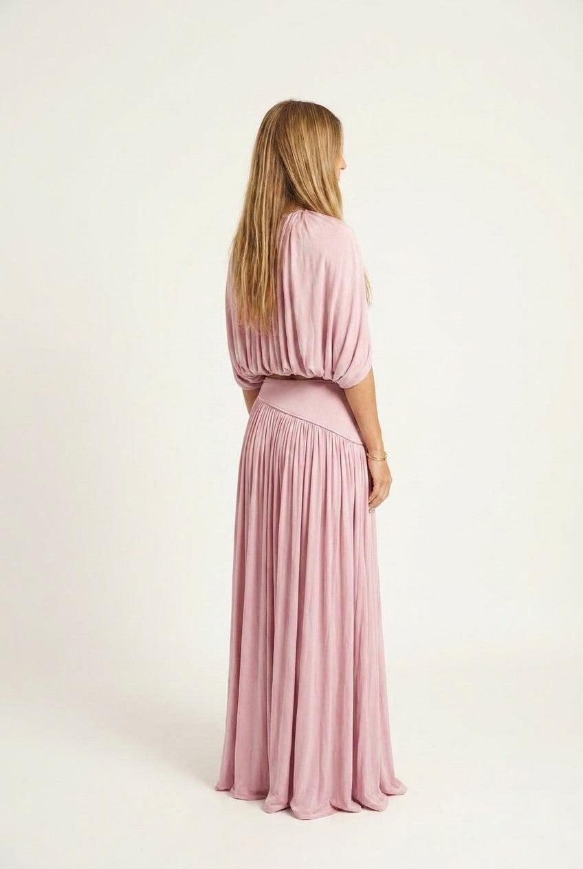 Pleated Crop Top and Maxi Skirt Set