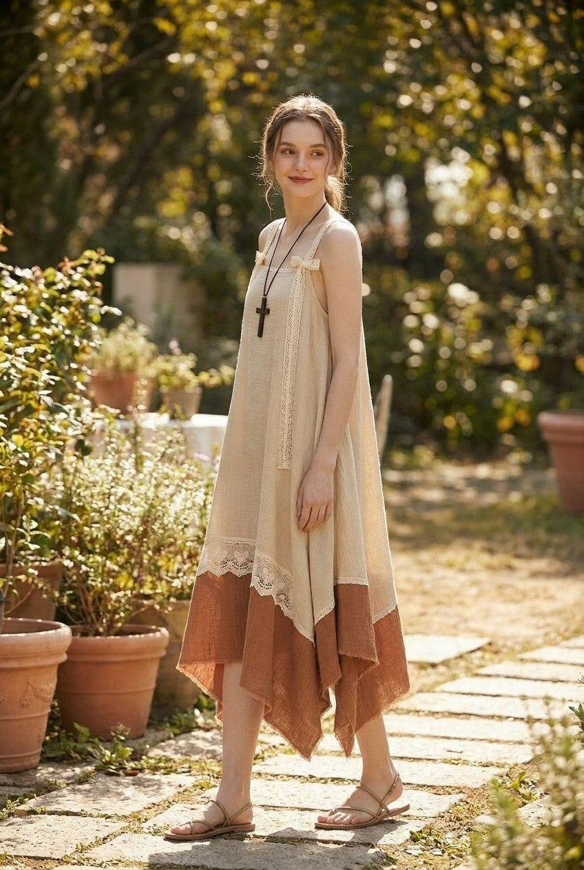 Boho Cotton Gauze Lace Maxi Dress