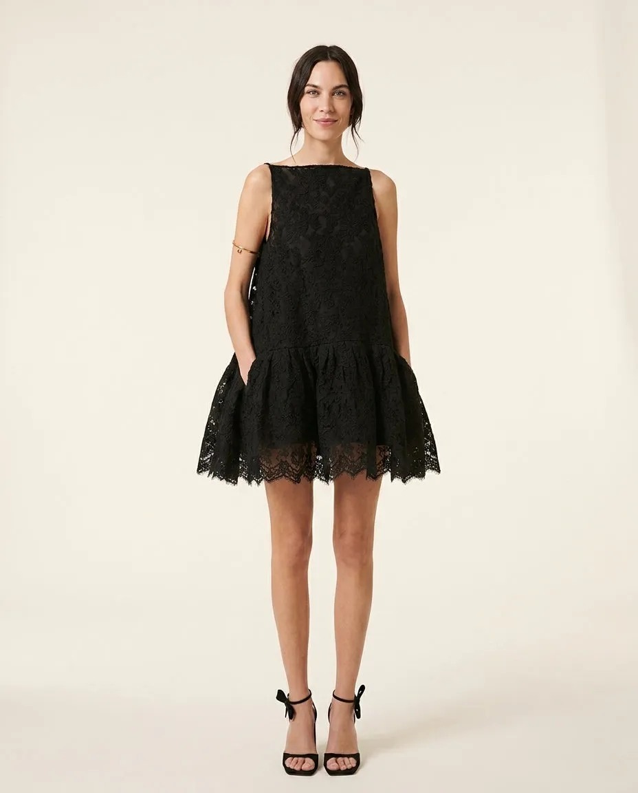 Floral Lace Drop-Waist Mini Dress