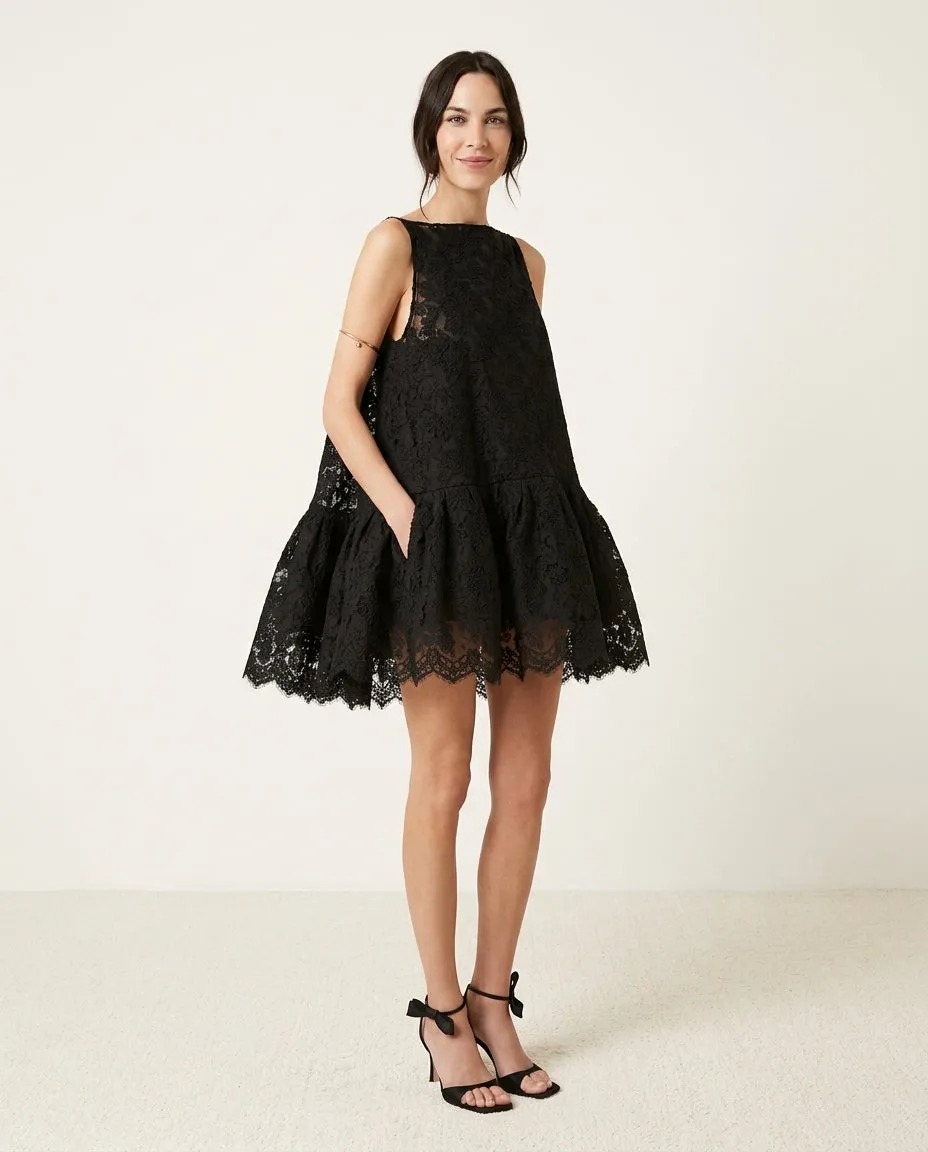 Floral Lace Drop-Waist Mini Dress