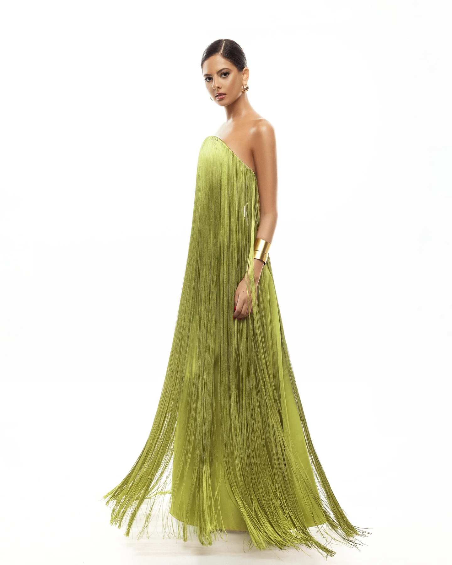Strapless Fringe Maxi Dress