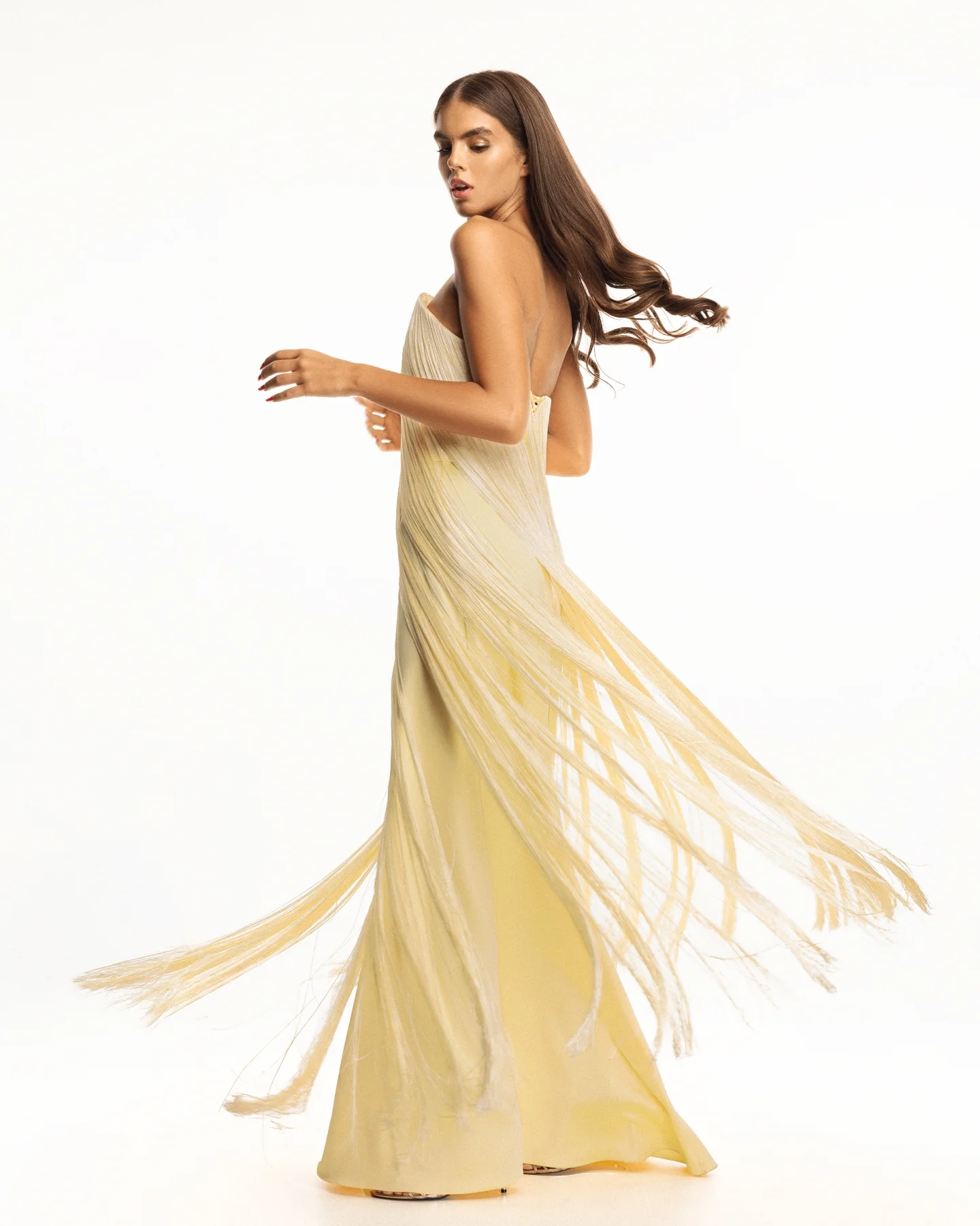 Strapless Fringe Maxi Dress