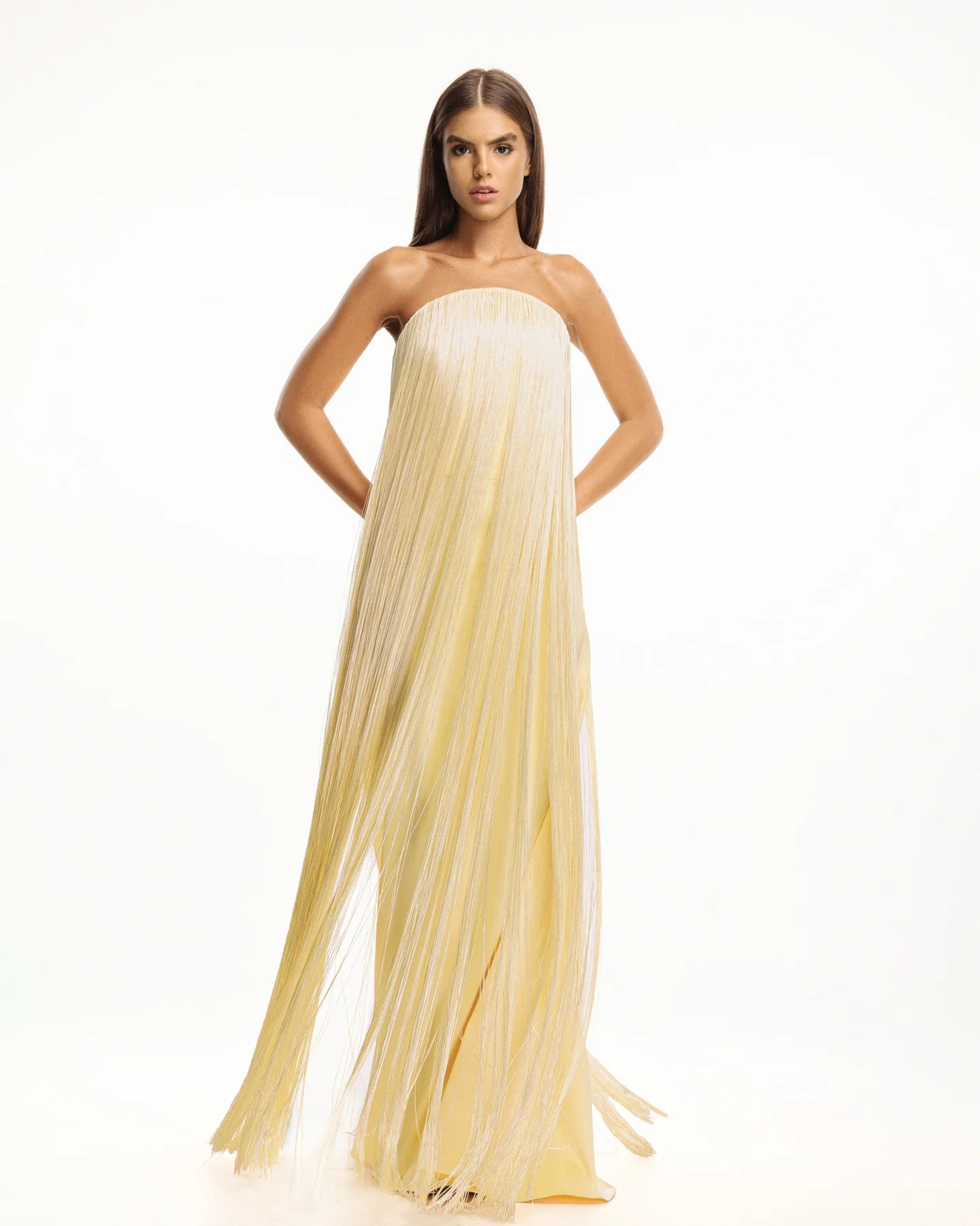 Strapless Fringe Maxi Dress