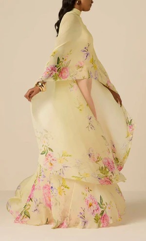 Floral Print Cape Two-Piece Maxi Dress Set