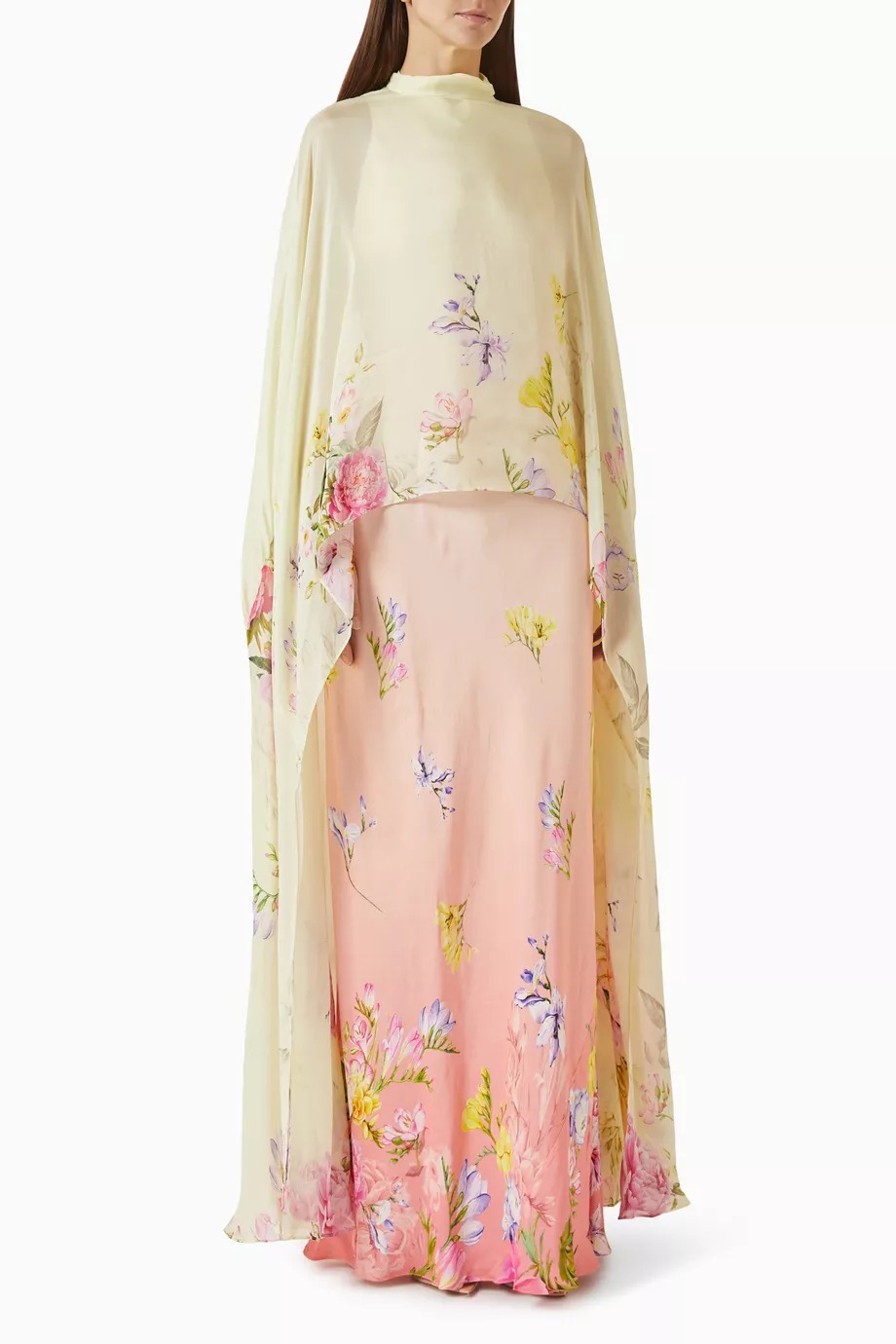 Floral Print Cape Two-Piece Maxi Dress Set