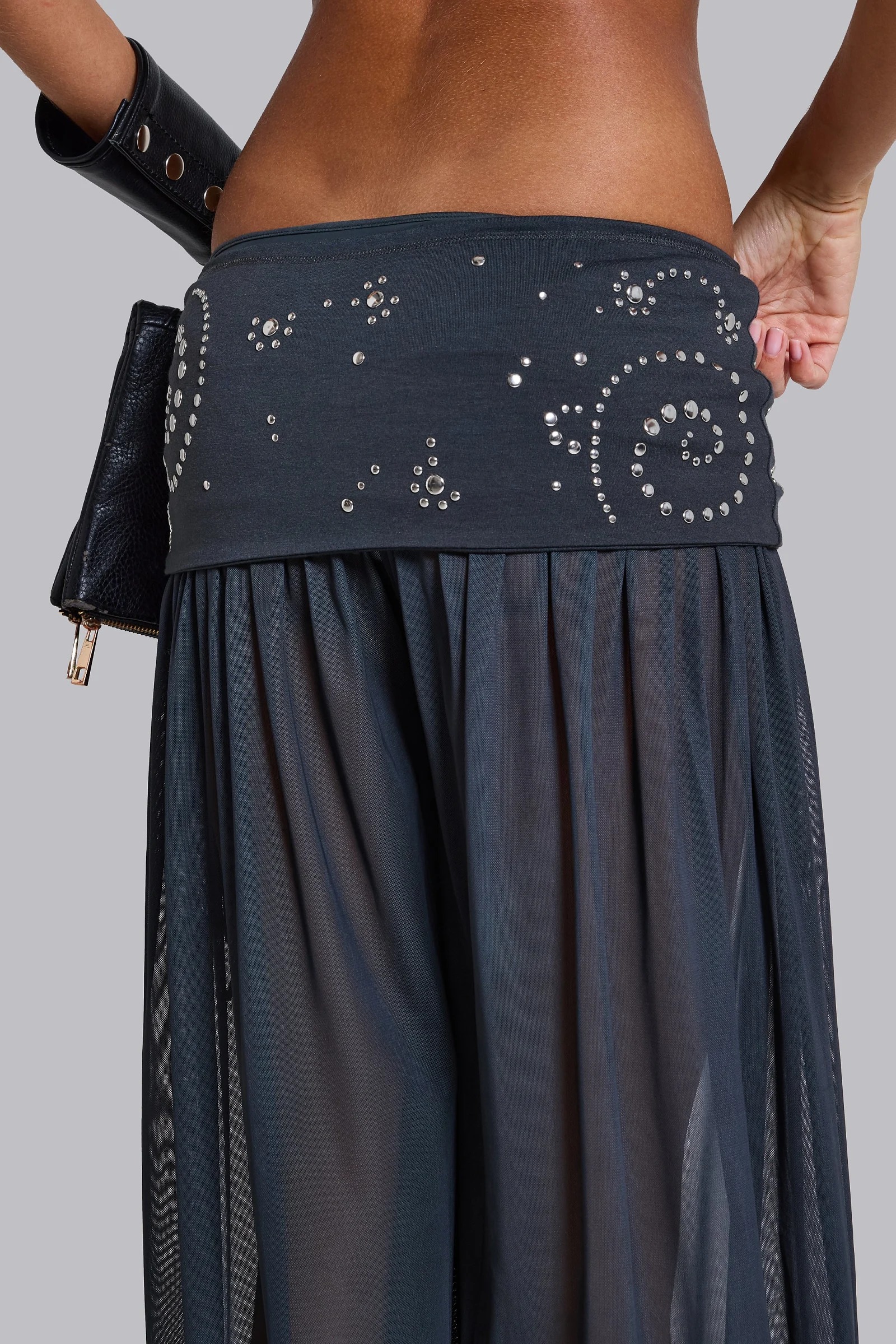 Rhinestone Sheer Mesh Harem Pants