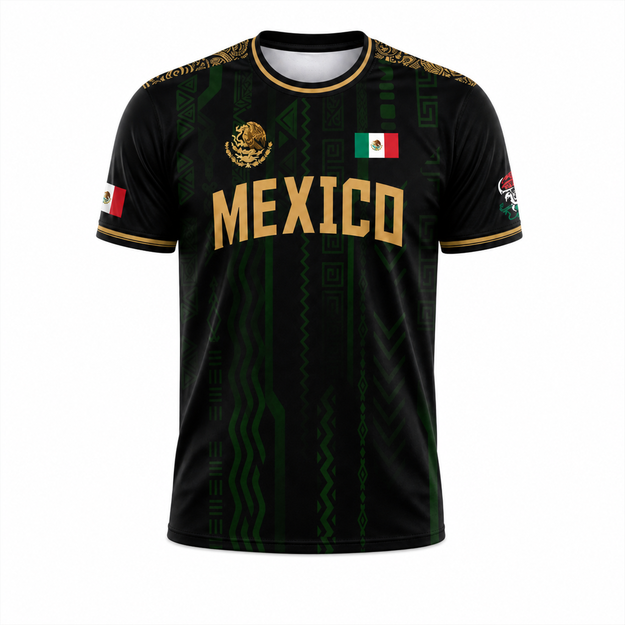 Men's Mexico Heritage Pride T-Shirt - Aztec Culture Eagle Dark Pattern Summer Short Sleeve Casual Top
