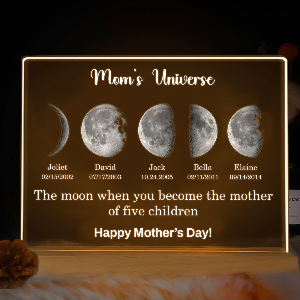 Led light frame with text and date - mom's universe