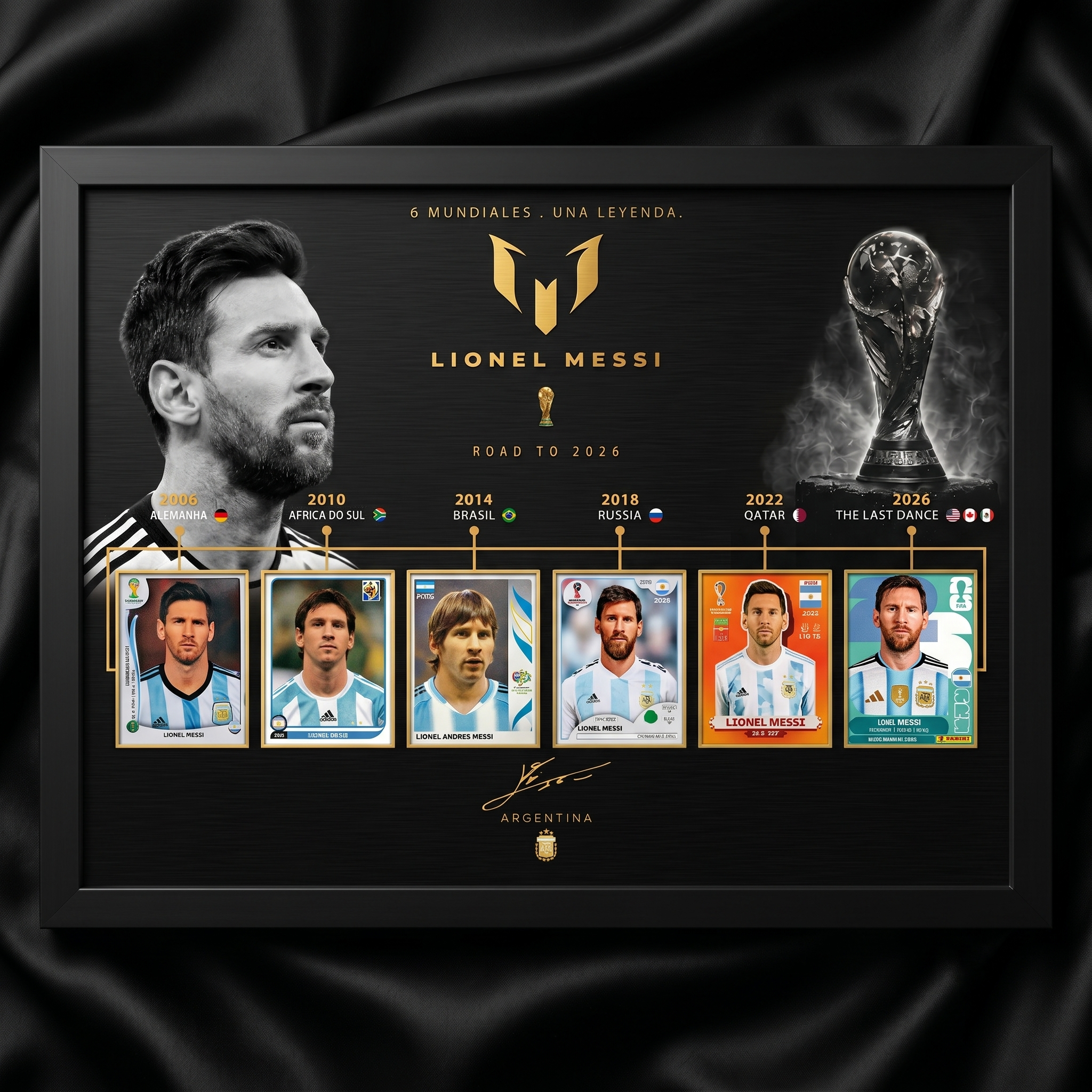 Lionel Messi "Una Leyenda" Luxury Frame – 6x World Cup Career Evolution Frame (2006-2026)