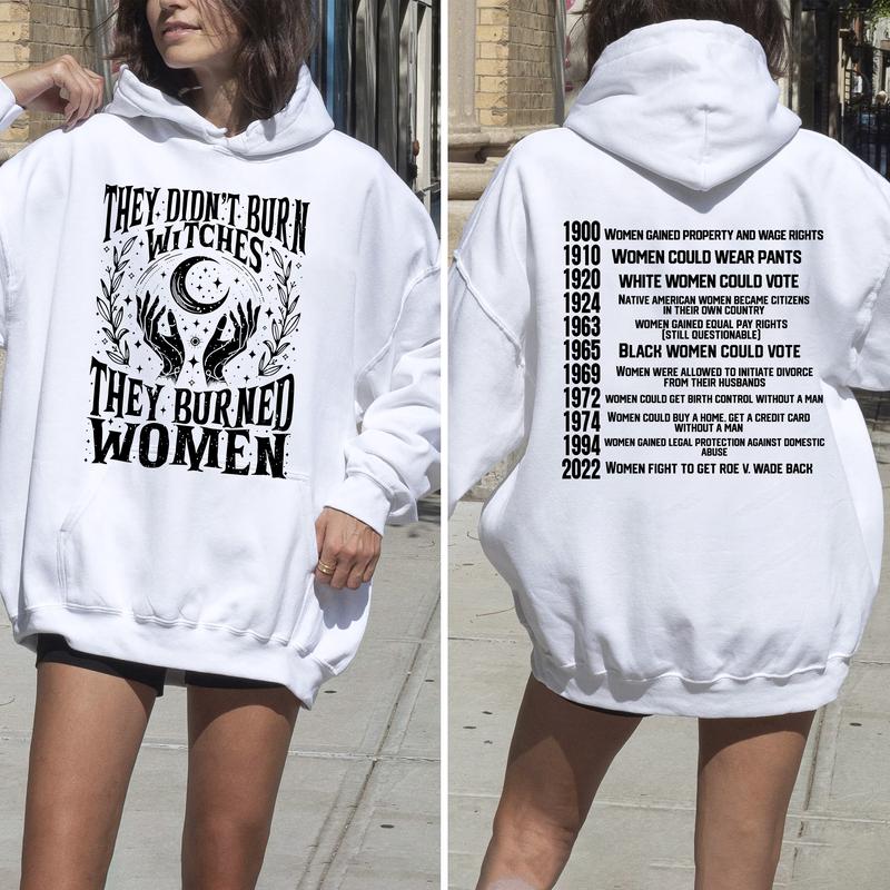 Feminist Witch Trial Graphic Apparel - “They Didn’t Burn Witches” Women's Rights Timeline Hoodie & Tee