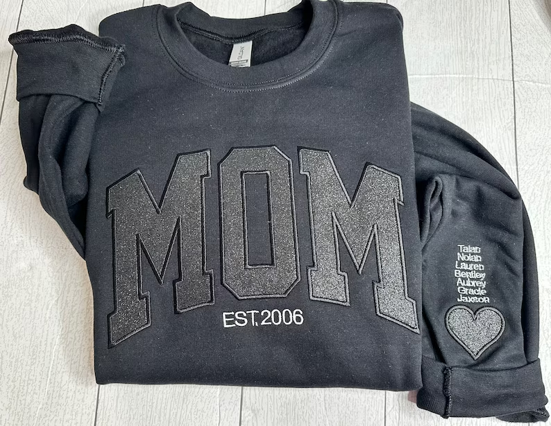 Custom Embroidered Glitter Vinyl MAMA Sweatshirt-Gift For Mom & Grandma