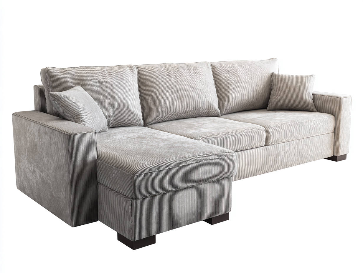 Divano angolare in tessuto a coste 255x165x85 cm - beige - stile moderno per soggiorno-Nookmyio