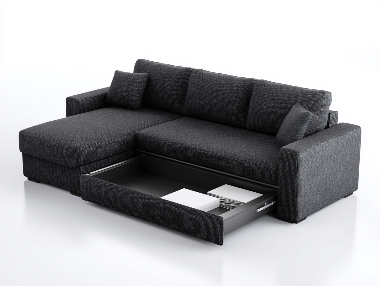 Divano angolare in tessuto grigio scuro 255x165x85 cm - stile moderno-Nookmyio