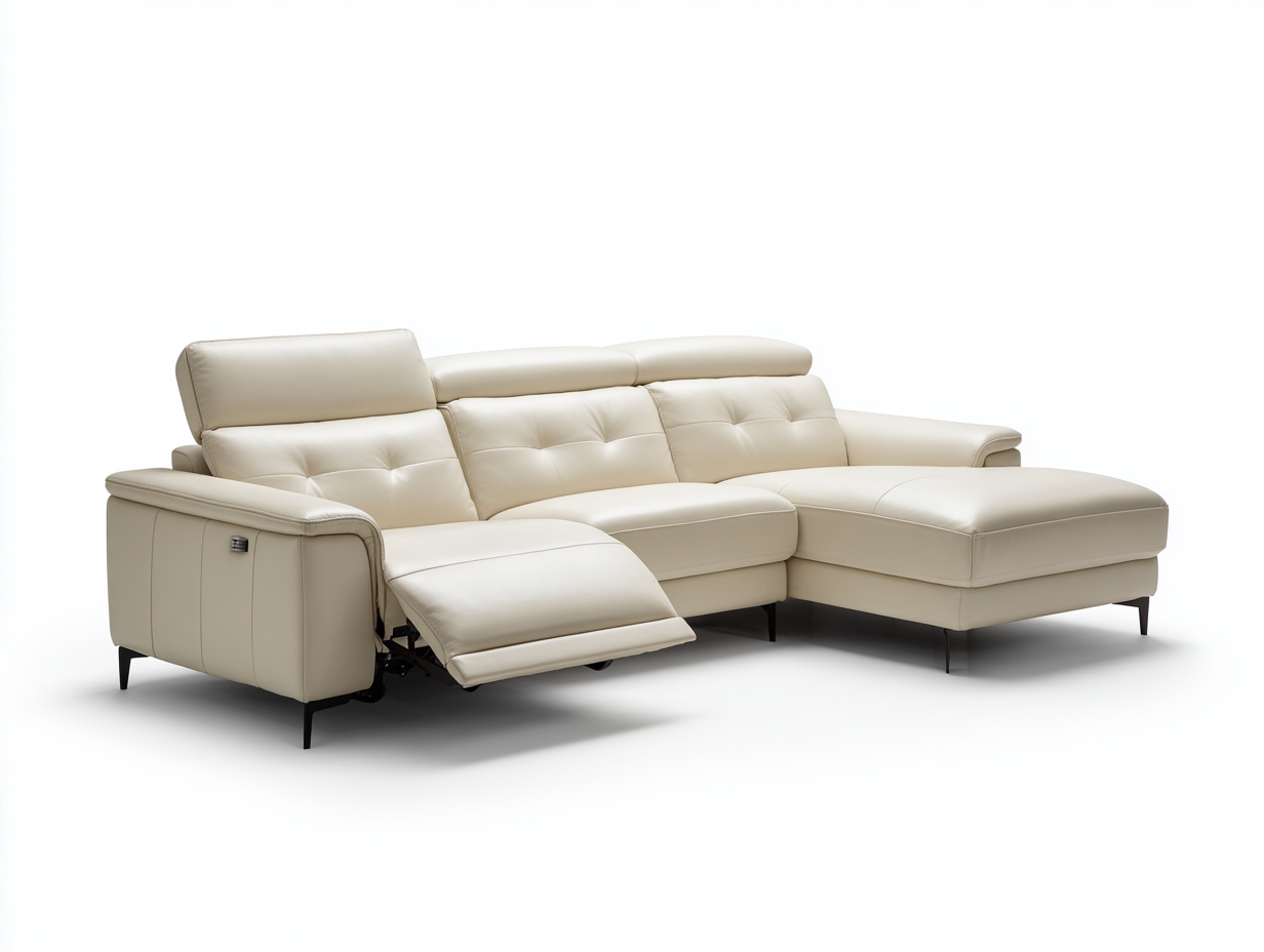 Divano angolare imbottito in ecopelle 285x170x90 cm - beige - per soggiorno design moderno-Nookmyio