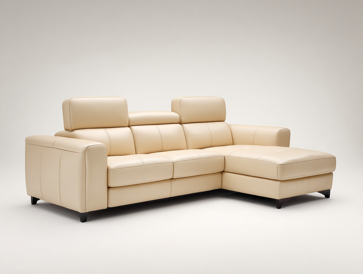 Divano angolare 260x165x90 cm rivestito in similpelle - beige - stile moderno per soggiorno-Nookmyio