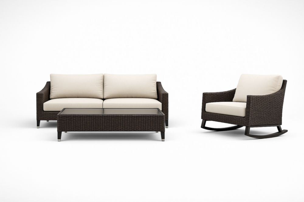 Set Divano da Giardino in Rattan con Tavolino in Vetro Temperato-Livinbuyers