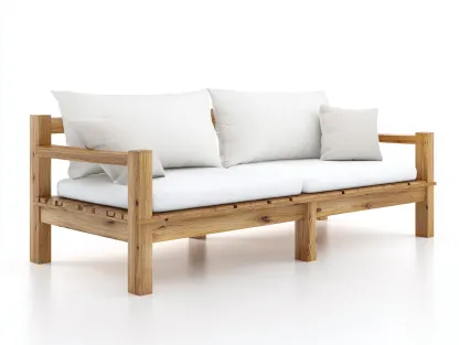 Gartensofa-Holz-Stoff-202x80x76 cm-Naturholz-Weiss-Modernes Outdoor Design-Oakgetlab
