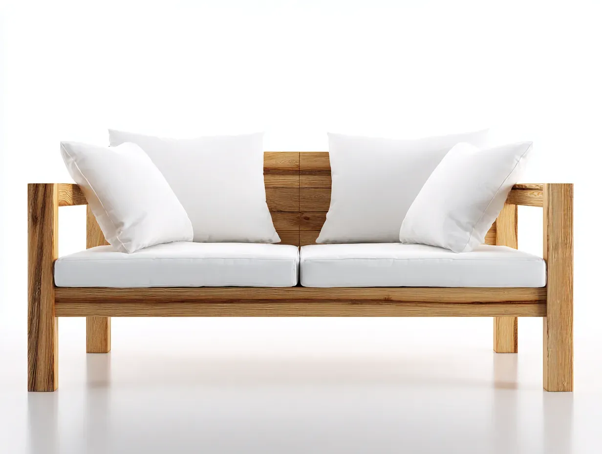 Gartensofa-Holz-Stoff-168x78x74 cm-Naturholz-Weiss-Modernes Outdoor Design-Oakgetlab
