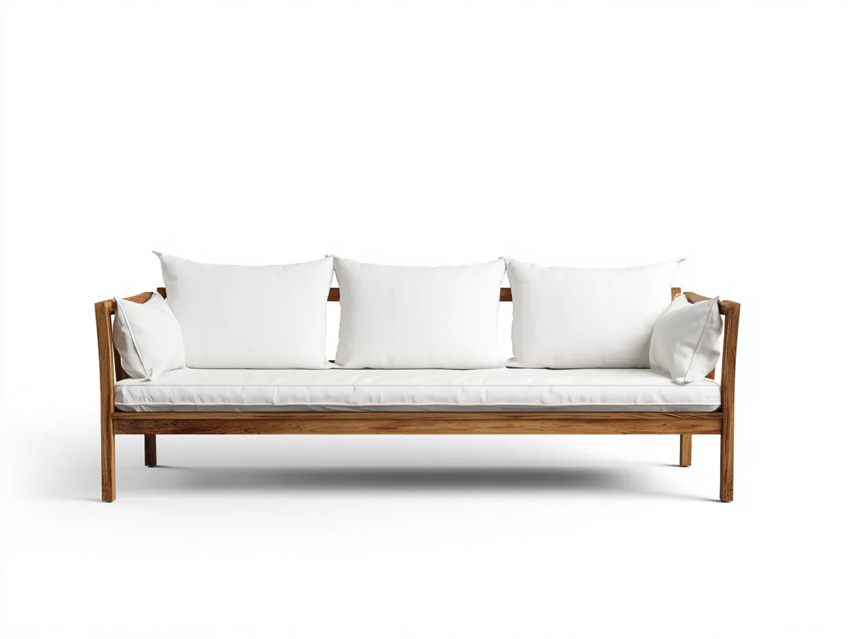 Gartensofa-Holz-Stoff-218x82x76 cm-Naturholz-Weiss-Modernes Outdoor Design-Oakgetlab