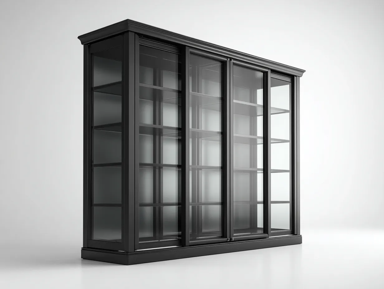 Vitrine-Schrank-Glas-Metall-186x45x168 cm-Schwarz-Modernes Design-Oakgetlab
