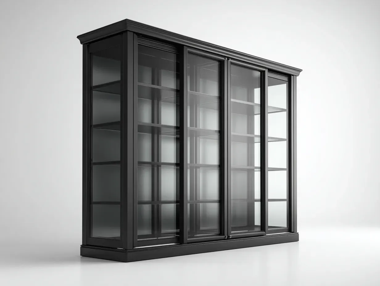 Vitrine-Schrank-Glas-Metall-186x45x168 cm-Schwarz-Modernes Design-Oakgetlab