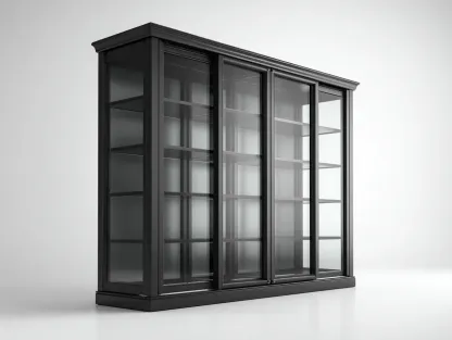 Vitrine-Schrank-Glas-Metall-186x45x168 cm-Schwarz-Modernes Design-Oakgetlab