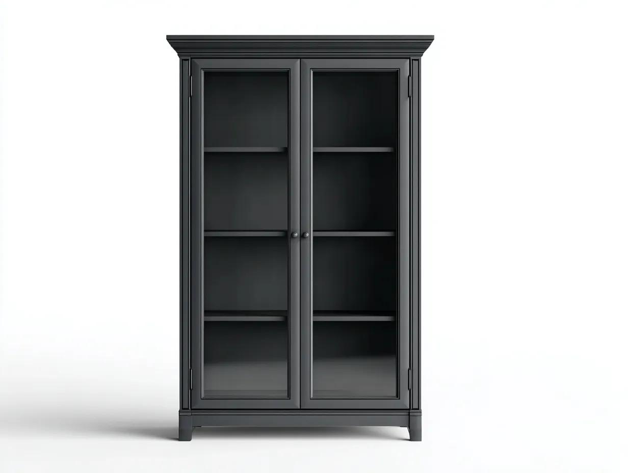 Vitrine-Schrank-Glas-Holz-Metall-102x40x182 cm-Schwarz-Modernes Design-Oakgetlab