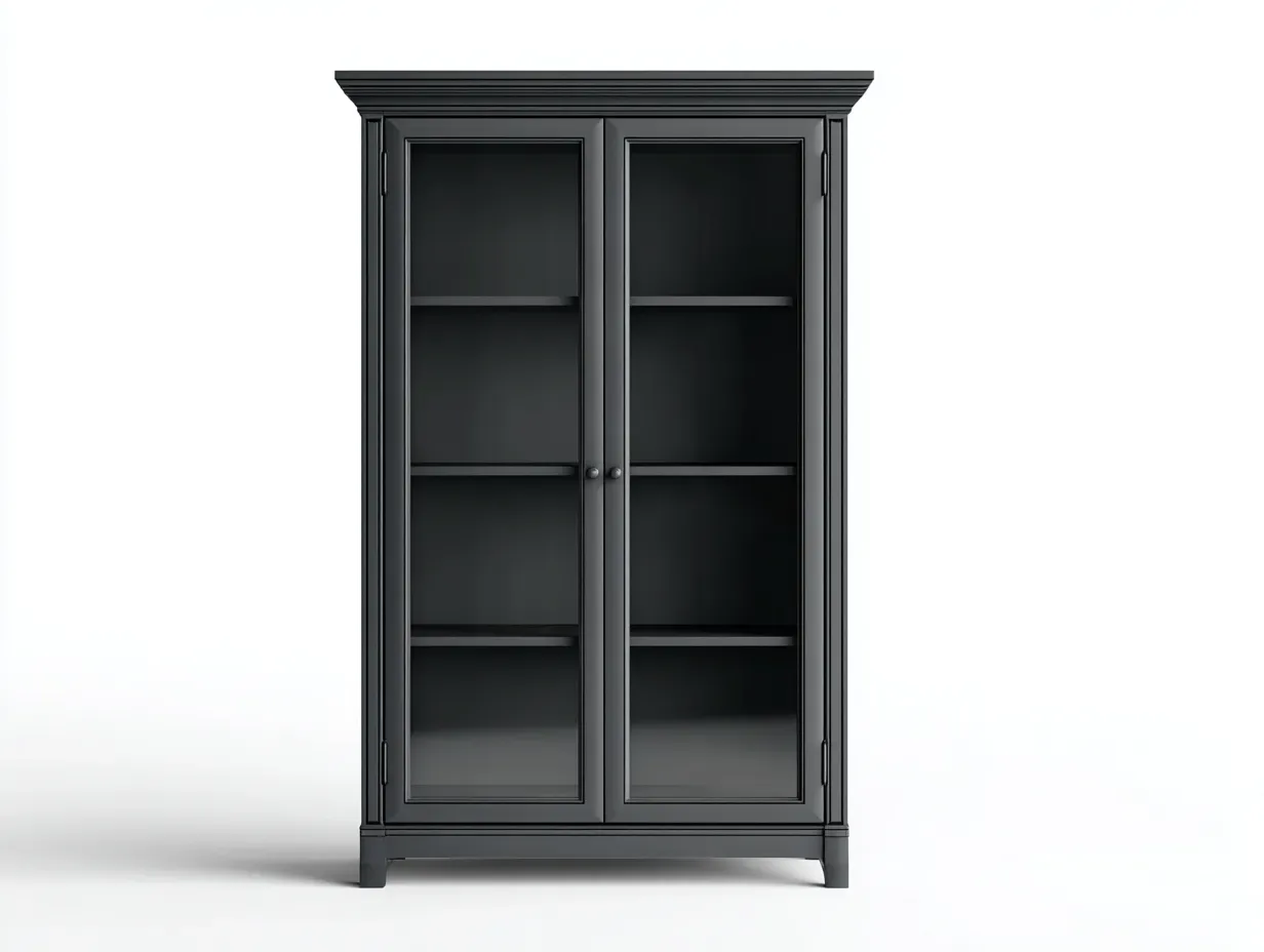 Vitrine-Schrank-Glas-Holz-Metall-102x40x182 cm-Schwarz-Modernes Design-Oakgetlab