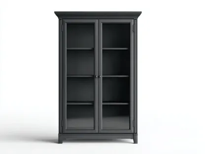 Vitrine-Schrank-Glas-Holz-Metall-102x40x182 cm-Schwarz-Modernes Design-Oakgetlab