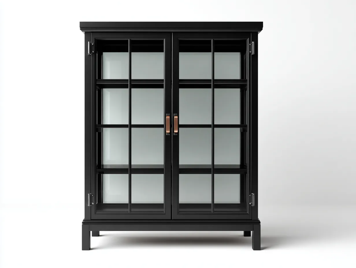 Vitrine-Schrank-Glas-Metall-98x42x165 cm-Schwarz-Modernes Design-Oakgetlab