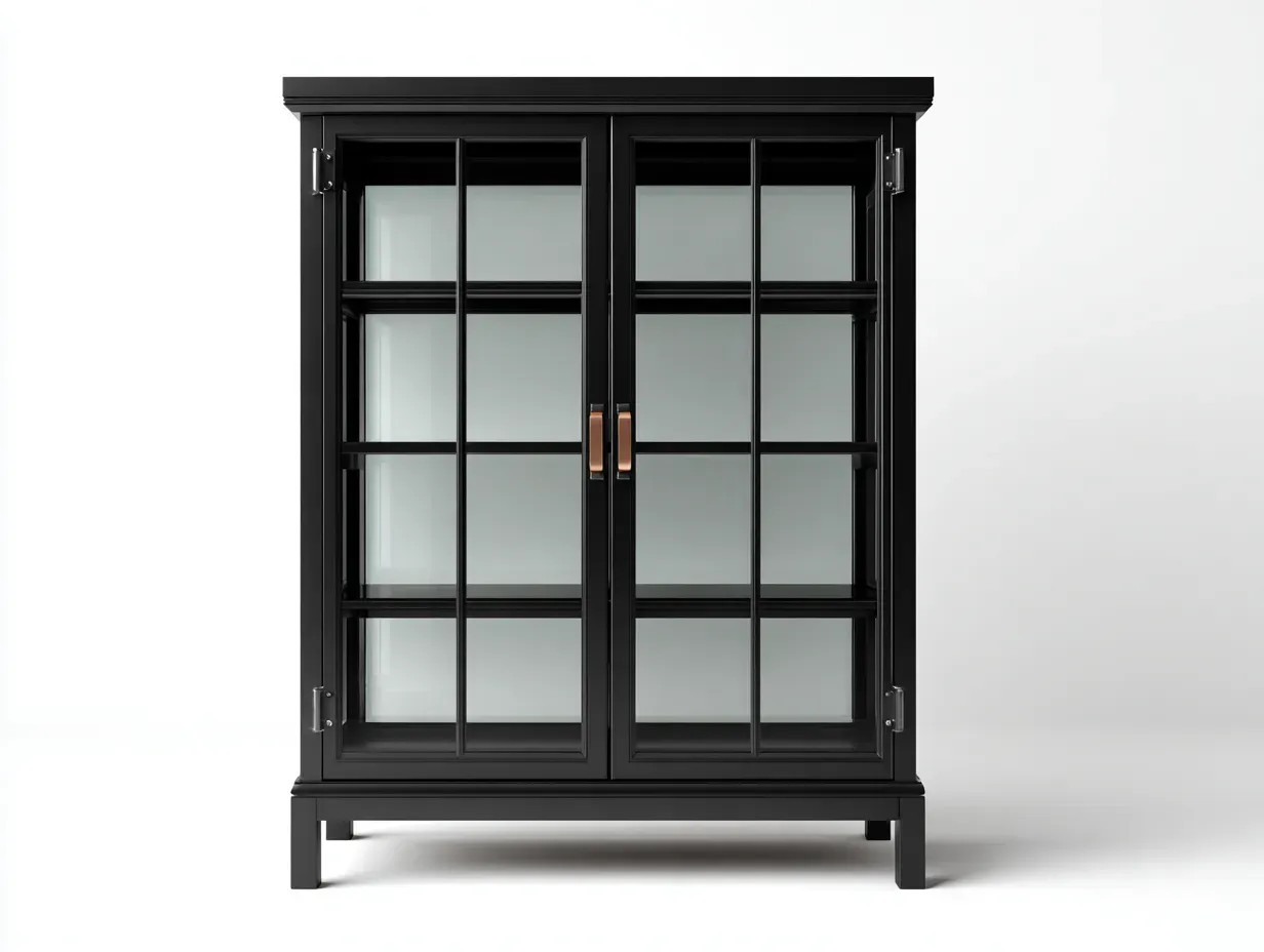 Vitrine-Schrank-Glas-Metall-98x42x165 cm-Schwarz-Modernes Design-Oakgetlab