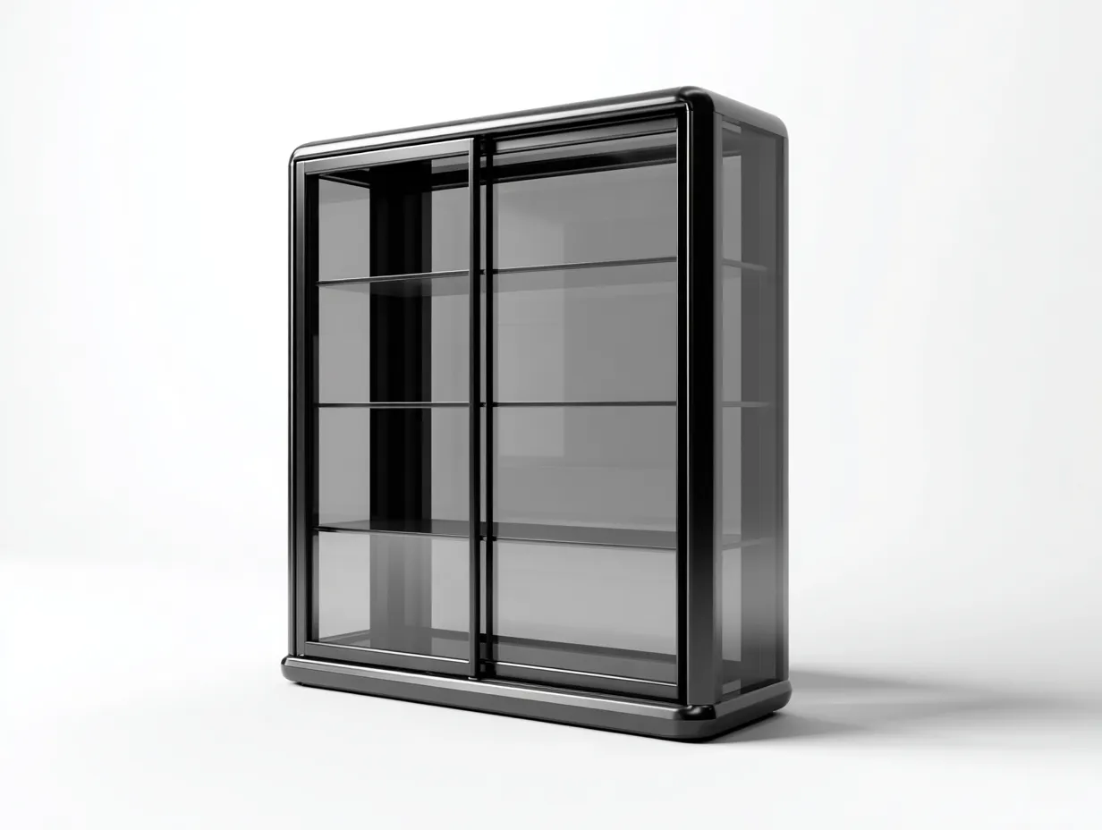 Vitrine-Schrank-Glas-Metall-92x38x148 cm-Schwarz-Modernes Design-Oakgetlab