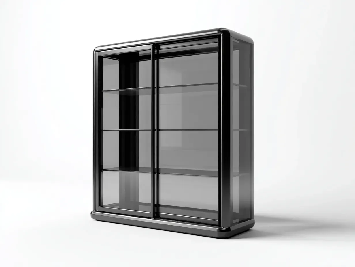 Vitrine-Schrank-Glas-Metall-92x38x148 cm-Schwarz-Modernes Design-Oakgetlab