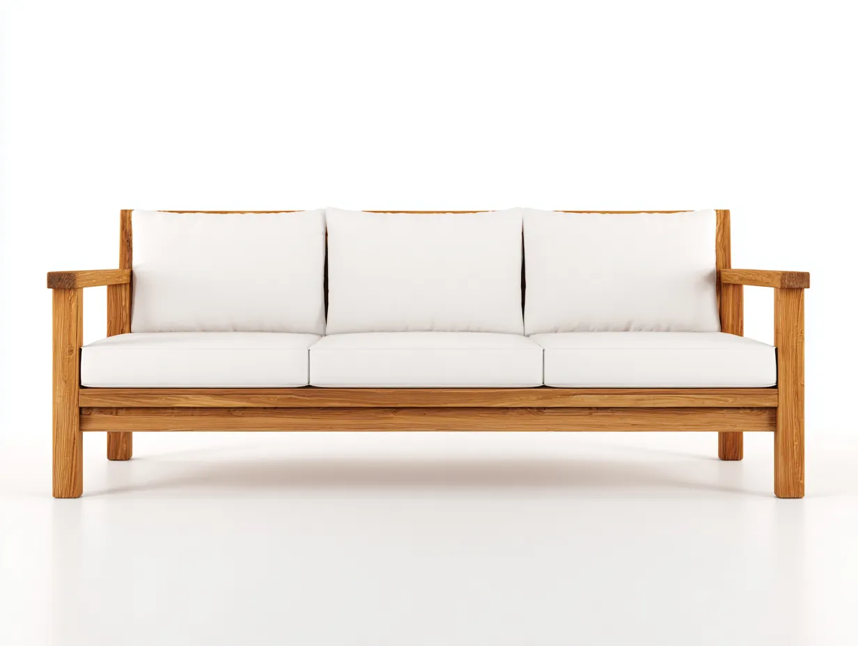 Gartensofa-Holz-Stoff-198x78x74 cm-Naturholz-Weiss-Modernes Outdoor Design-Oakgetlab