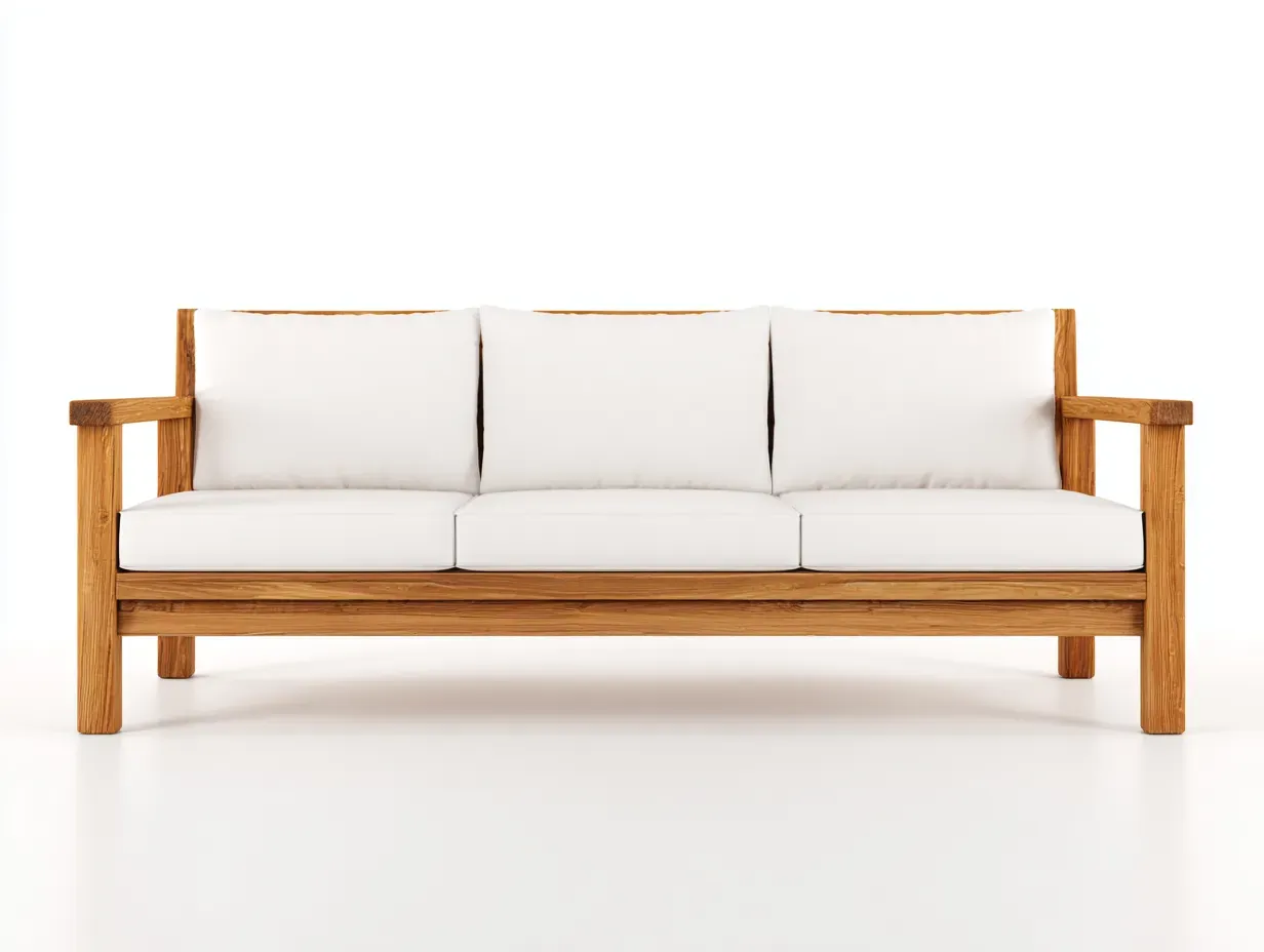 Gartensofa-Holz-Stoff-198x78x74 cm-Naturholz-Weiss-Modernes Outdoor Design-Oakgetlab