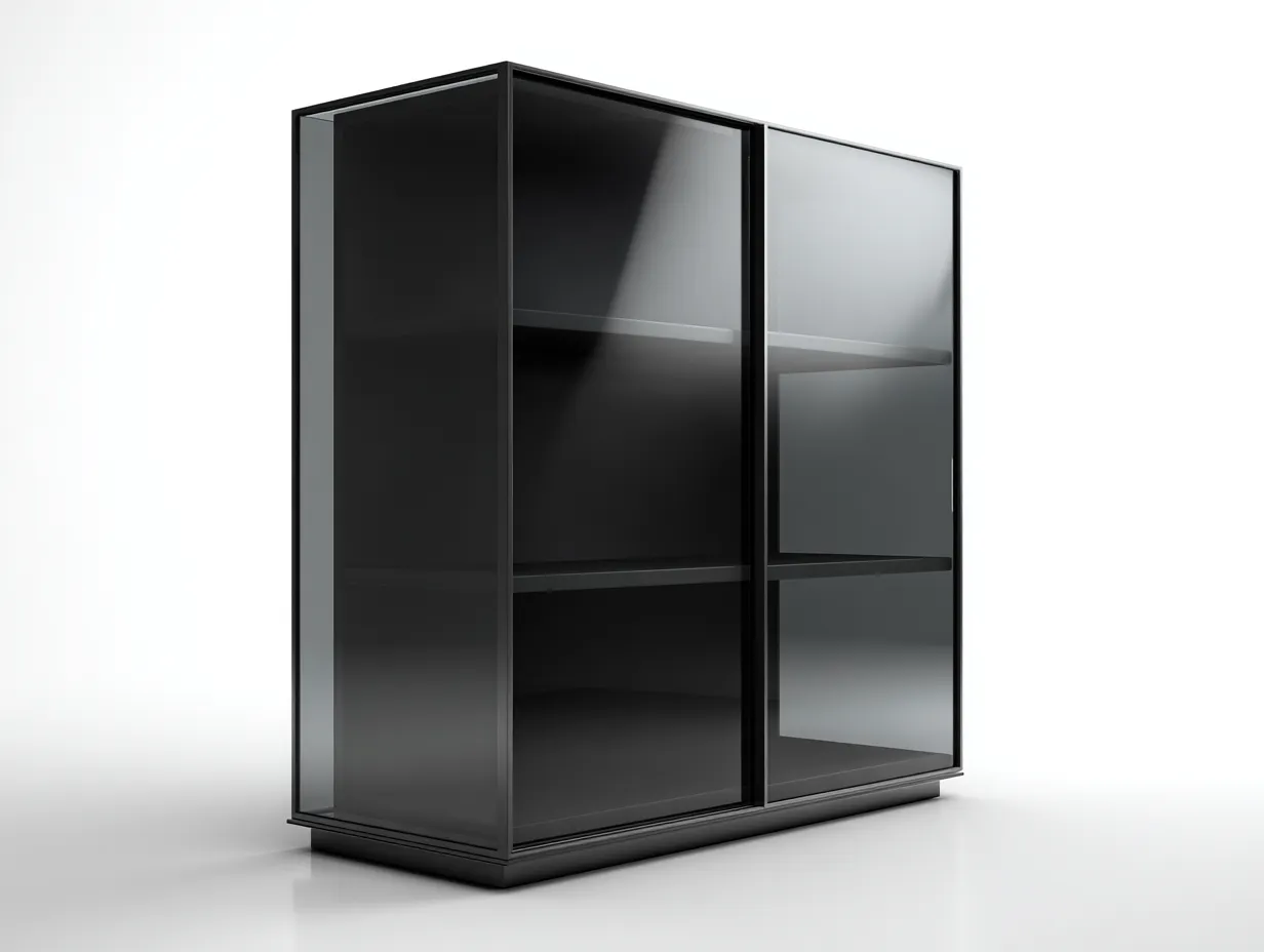 Vitrine-Schrank-Glas-Metall-104x42x150 cm-Schwarz-Modernes Design-Oakgetlab