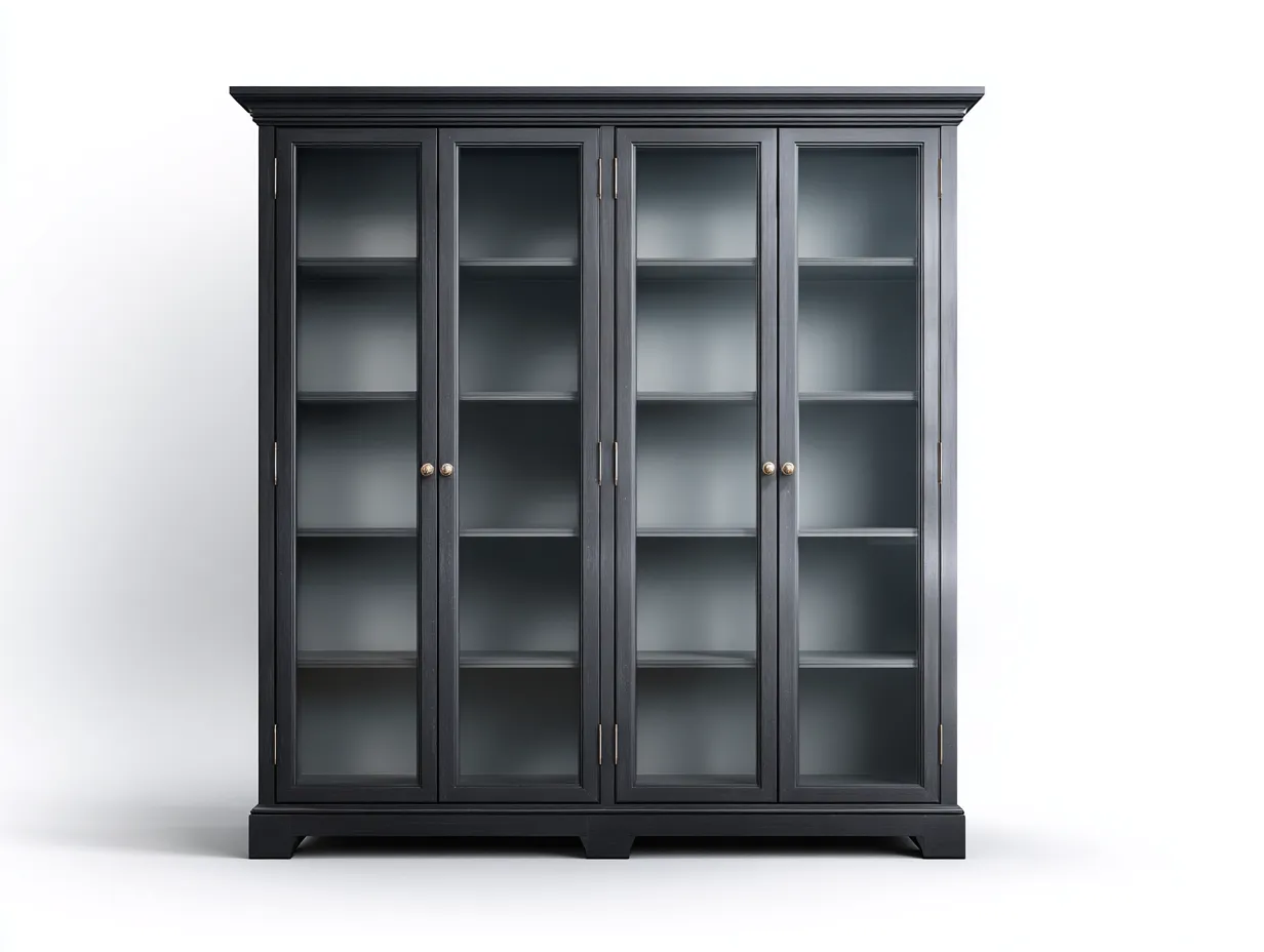 Vitrine-Schrank-Glas-Holz-Metall-198x45x195 cm-Schwarz-Modernes Design-Oakgetlab