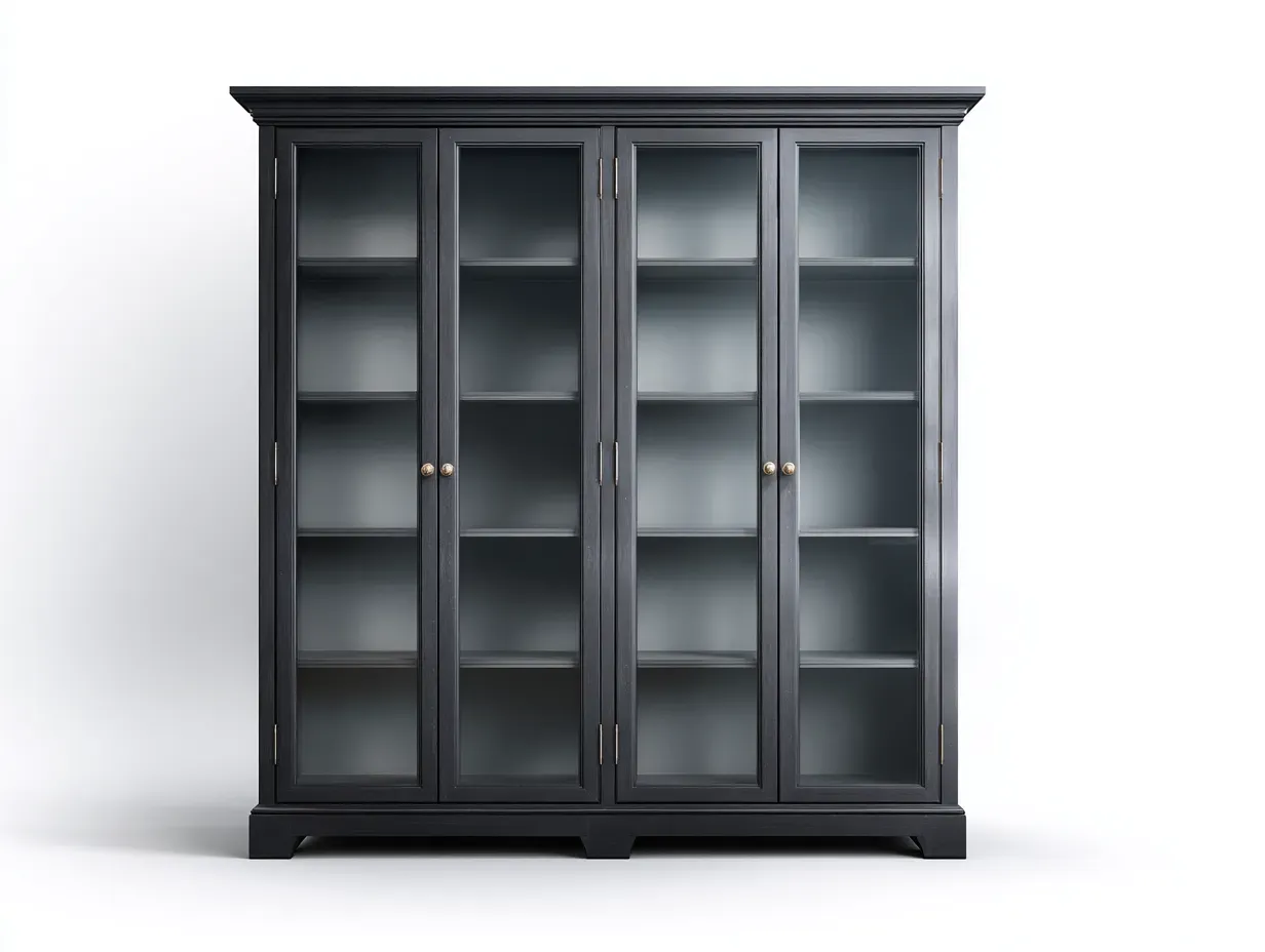 Vitrine-Schrank-Glas-Holz-Metall-198x45x195 cm-Schwarz-Modernes Design-Oakgetlab