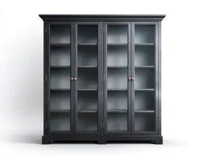 Vitrine-Schrank-Glas-Holz-Metall-198x45x195 cm-Schwarz-Modernes Design-Oakgetlab